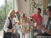 Threesome with his GF and parents