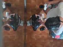 Milf con ropa sexy, medias y tacones altos follada en la boca y a lo perrito con org repetida